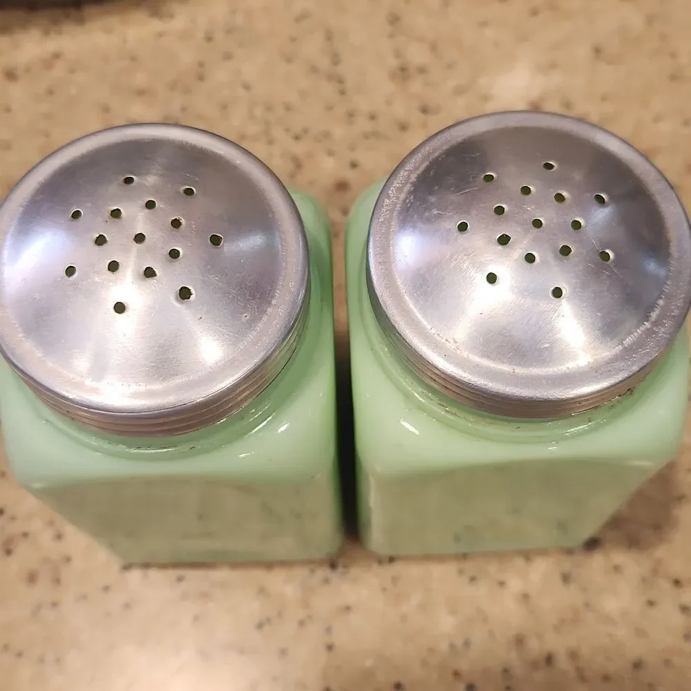 Vintage 1930's Jadeite Milk Glass Spice Shakers